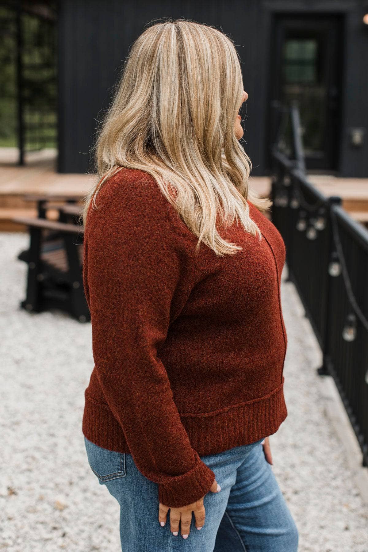 Creating My Happiness Knit Sweater- Dark Rust - Image 2