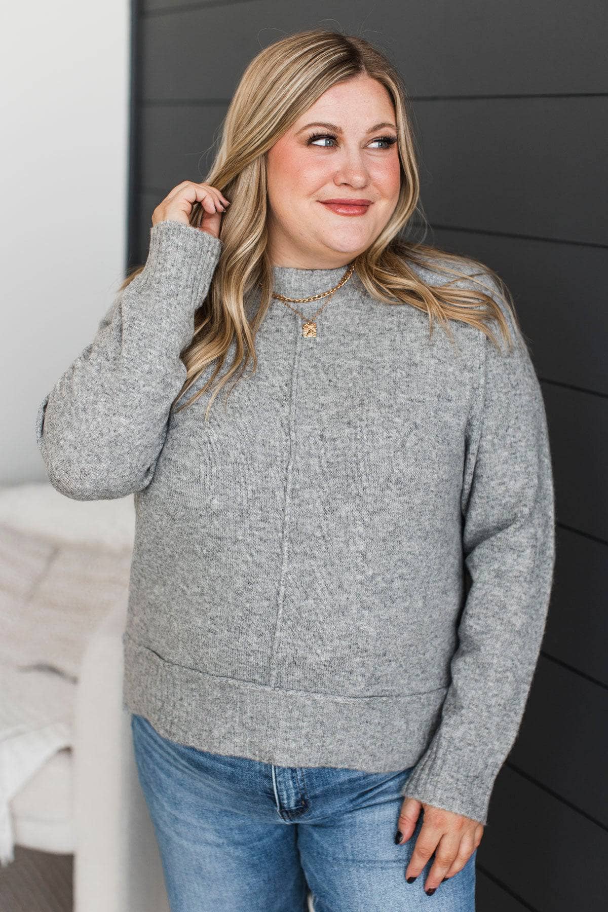Creating My Happiness Knit Sweater- Heather Grey - Image 3