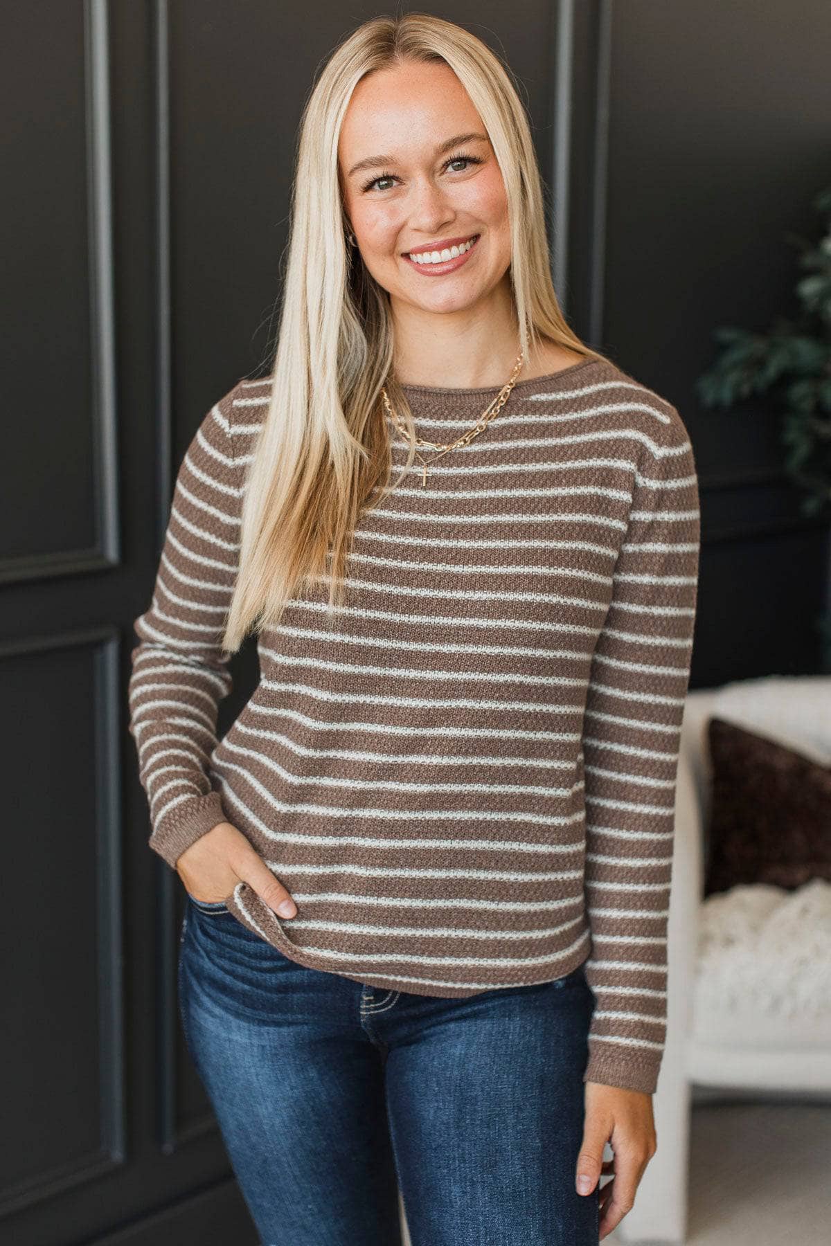 Creative Solutions Striped Knit Sweater- Cappuccino - Image 4