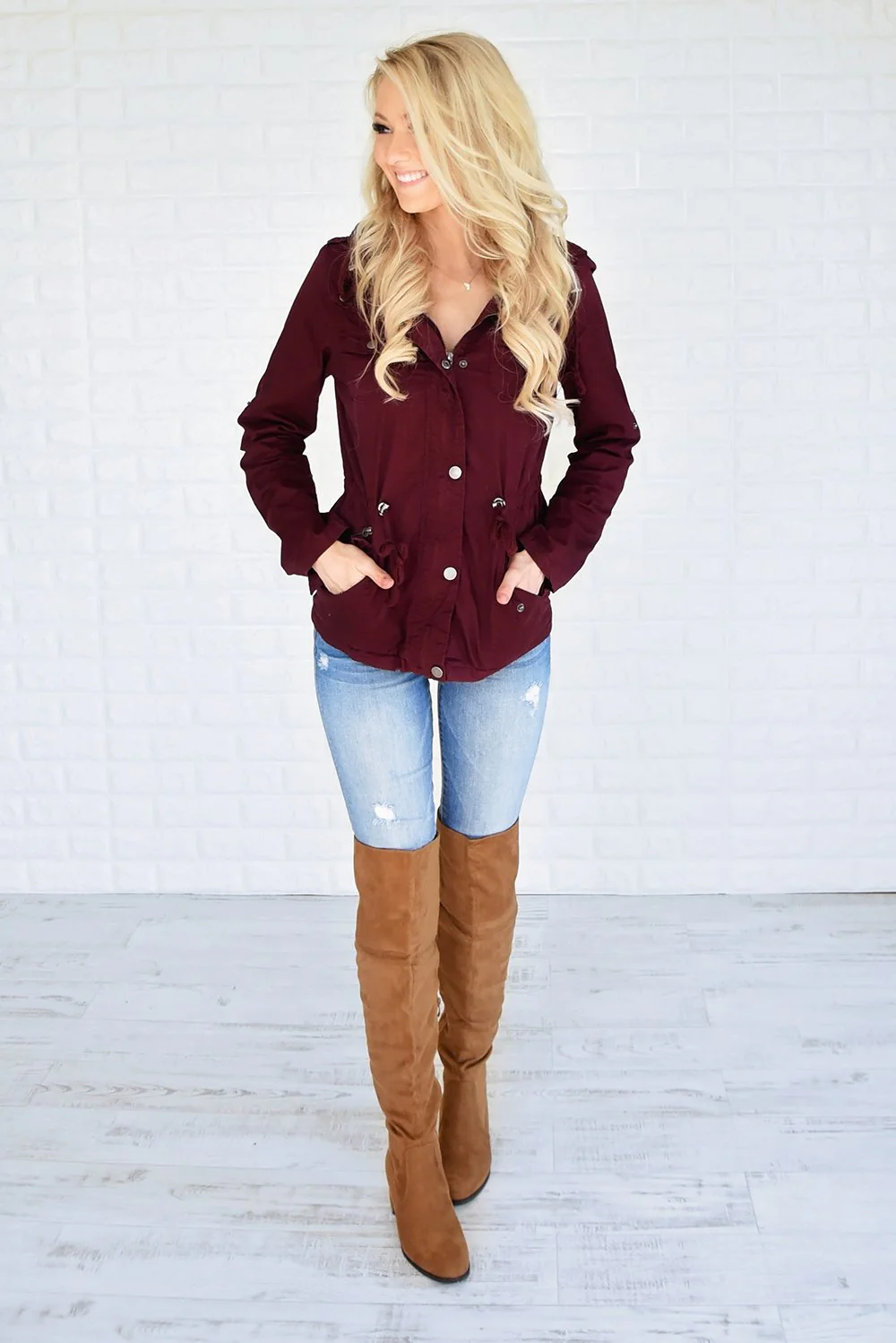 Crisp Leaves & Cool Breeze Fall Jacket ~ Burgundy - Image 2