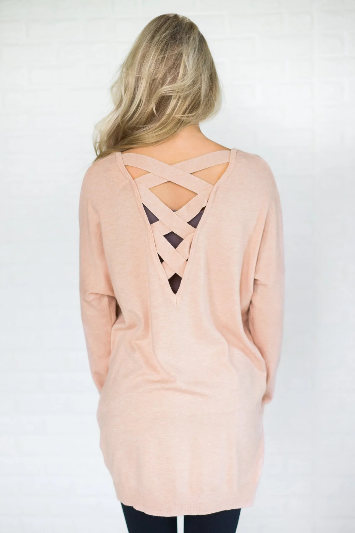 Criss Cross Back Detail Sweater Pink - Image 4