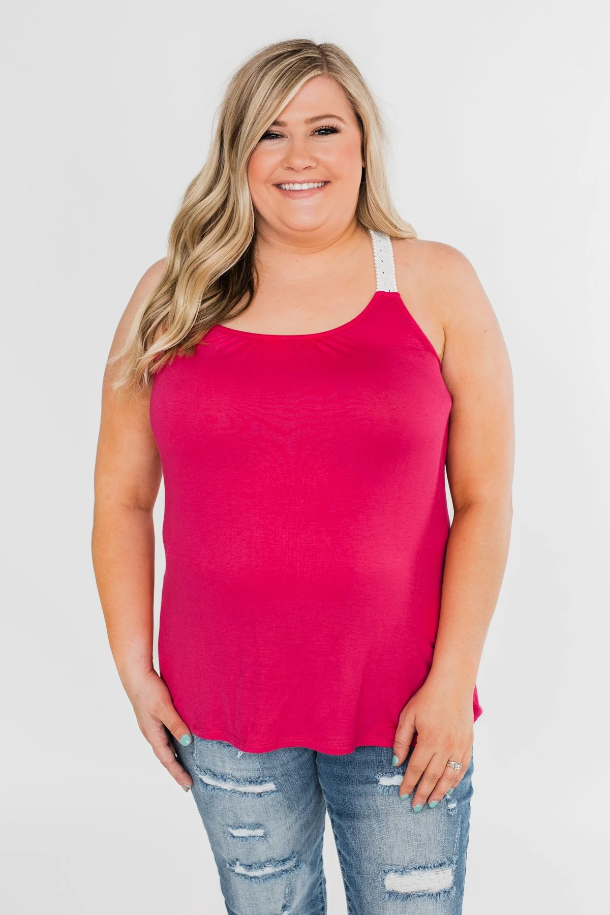 Crochet Strap Fuchsia Tank Top - Image 5