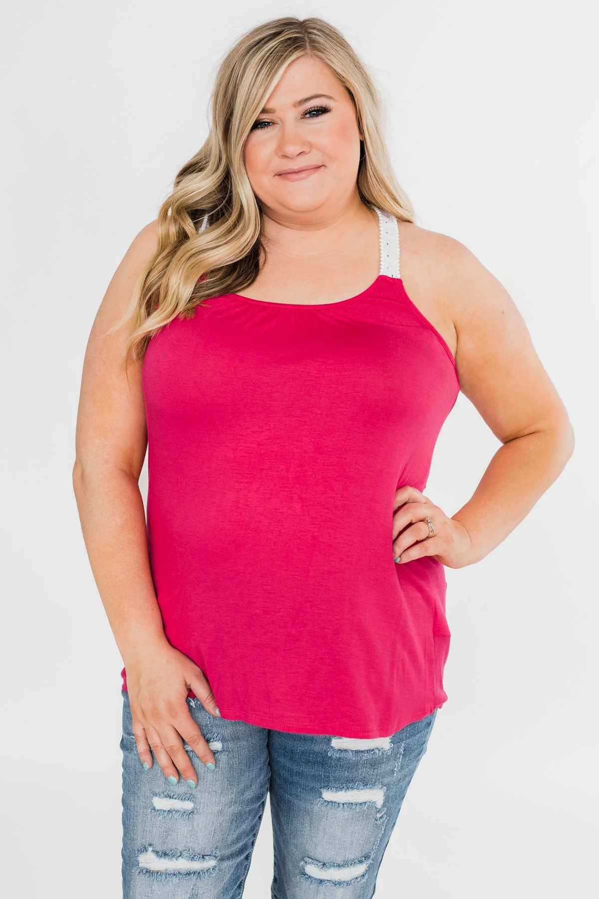 Crochet Strap Fuchsia Tank Top - Image 7