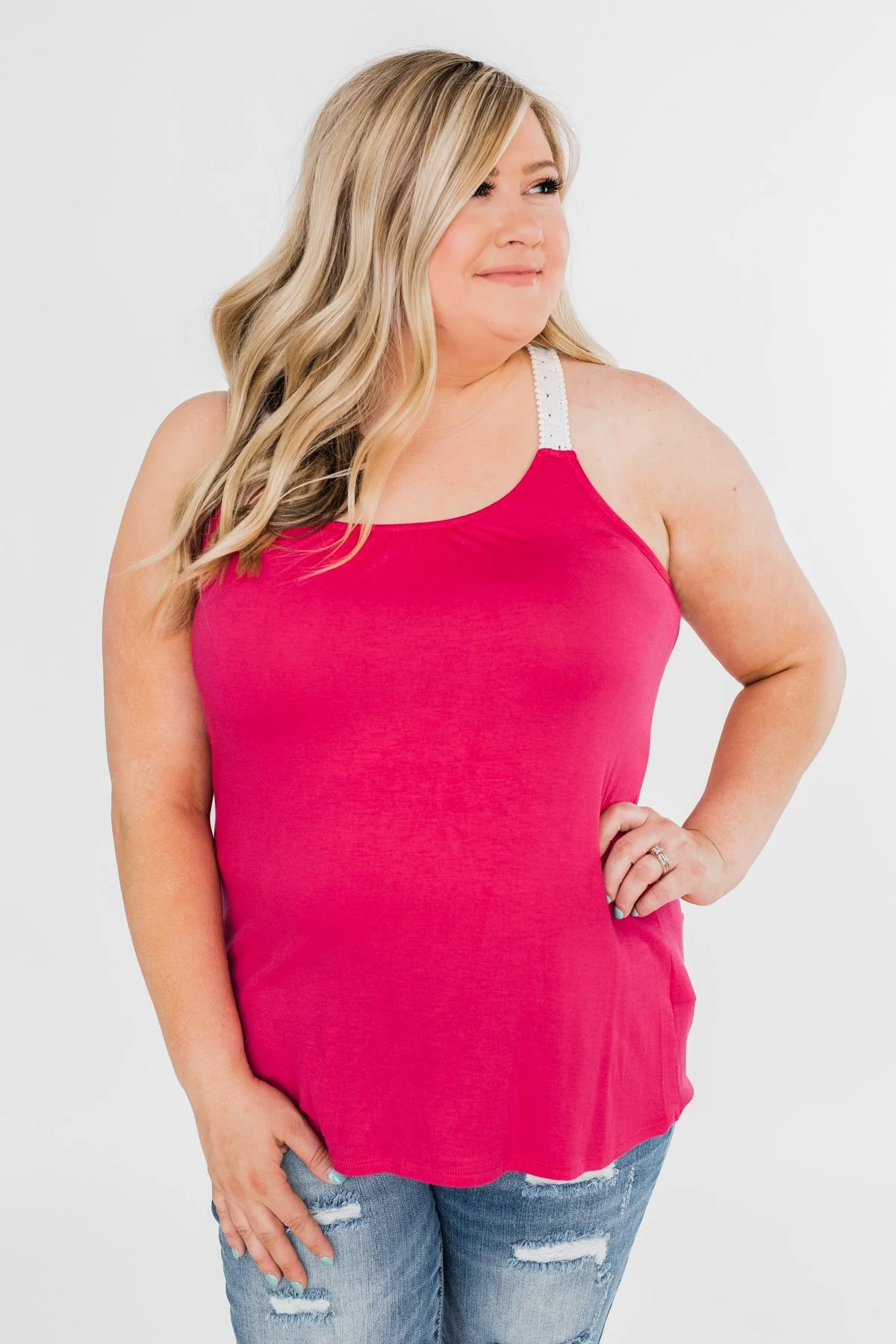 Crochet Strap Fuchsia Tank Top - Image 8