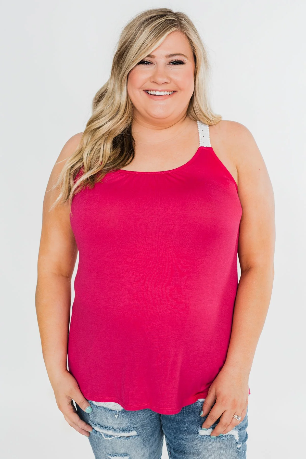 Crochet Strap Fuchsia Tank Top - Image 9