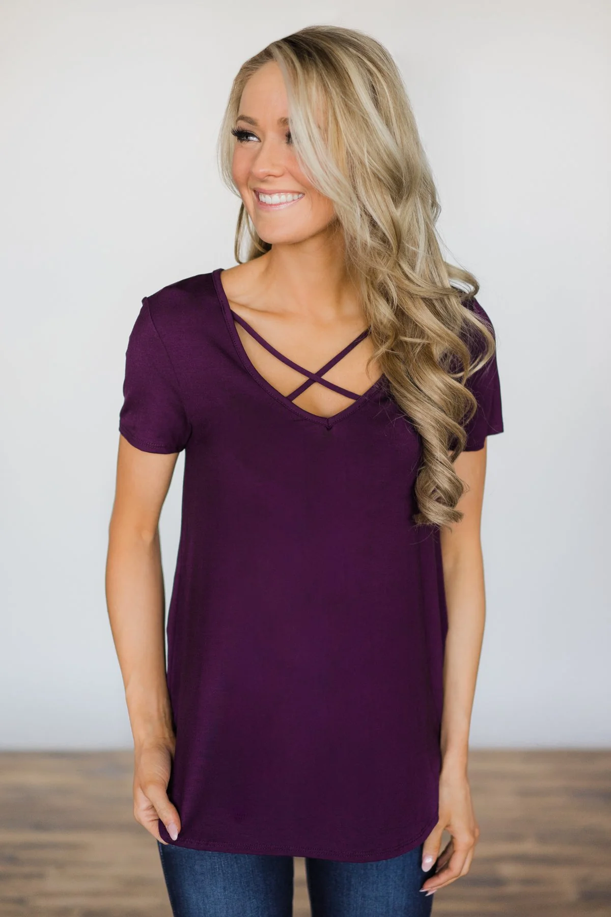 Cross the Line Top- Eggplant - Image 2