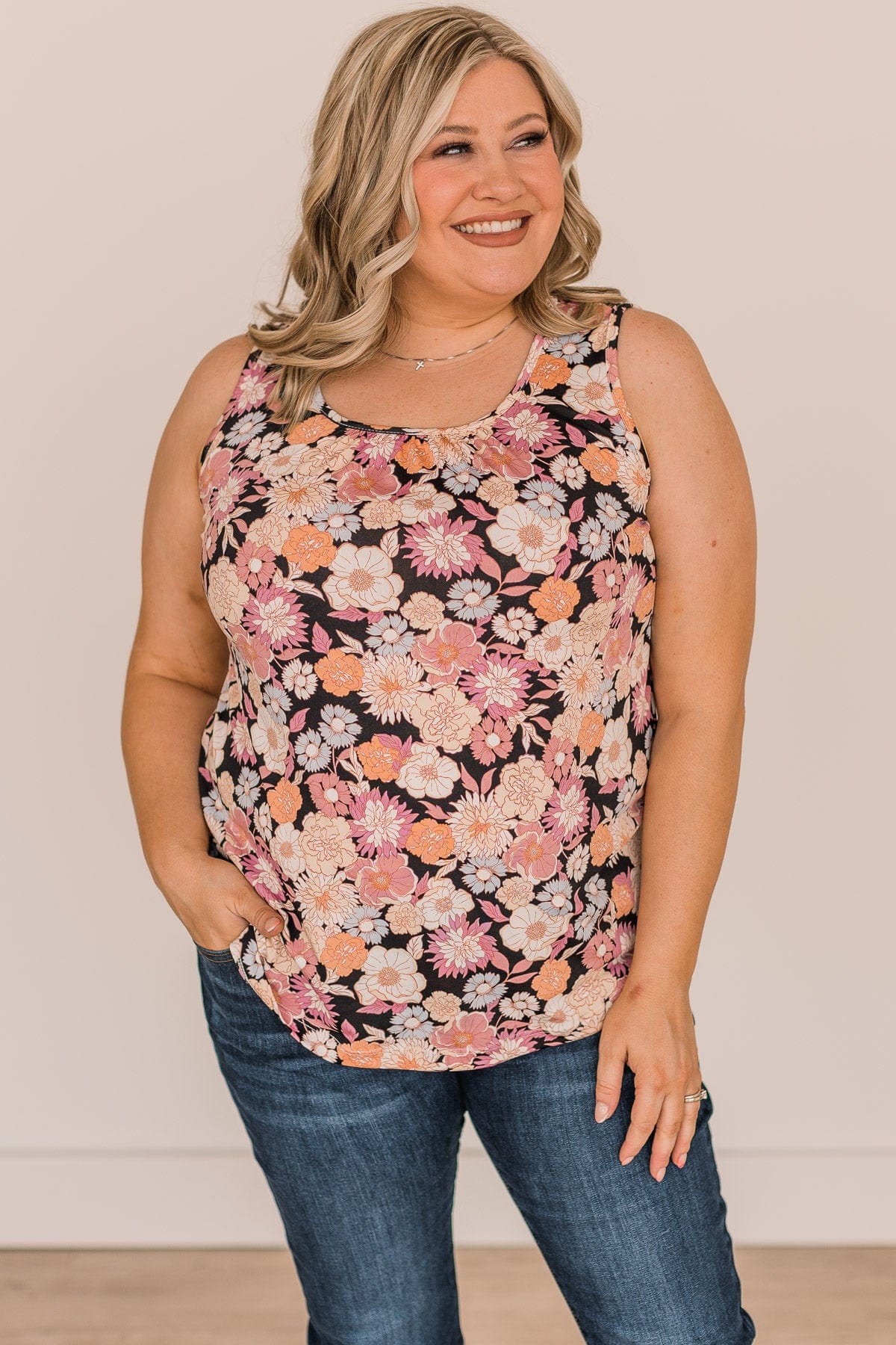 Cross Your Path Floral Tank Top- Black - Image 2