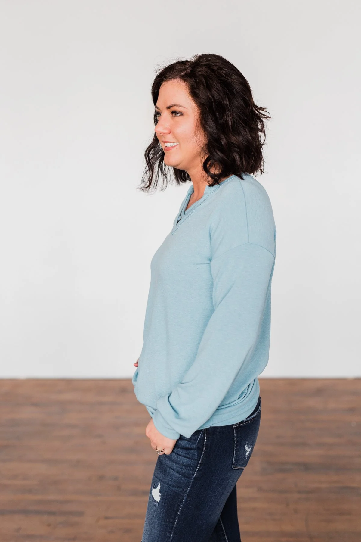 Crossed My Mind Pullover Top- Dusty Teal - Image 6