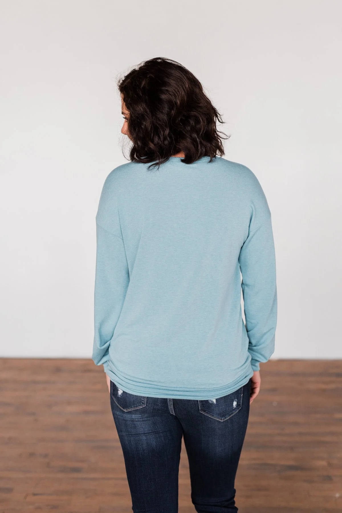 Crossed My Mind Pullover Top- Dusty Teal - Image 8
