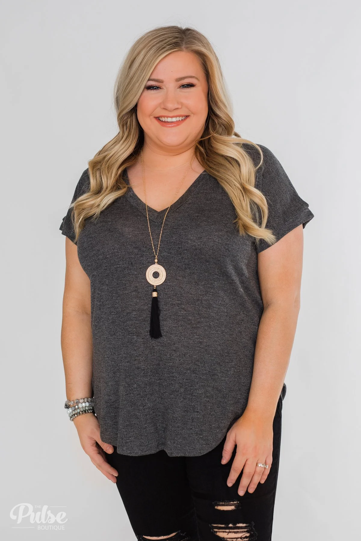 Crossing Into Casual Lace Back Top- Charcoal - Image 2