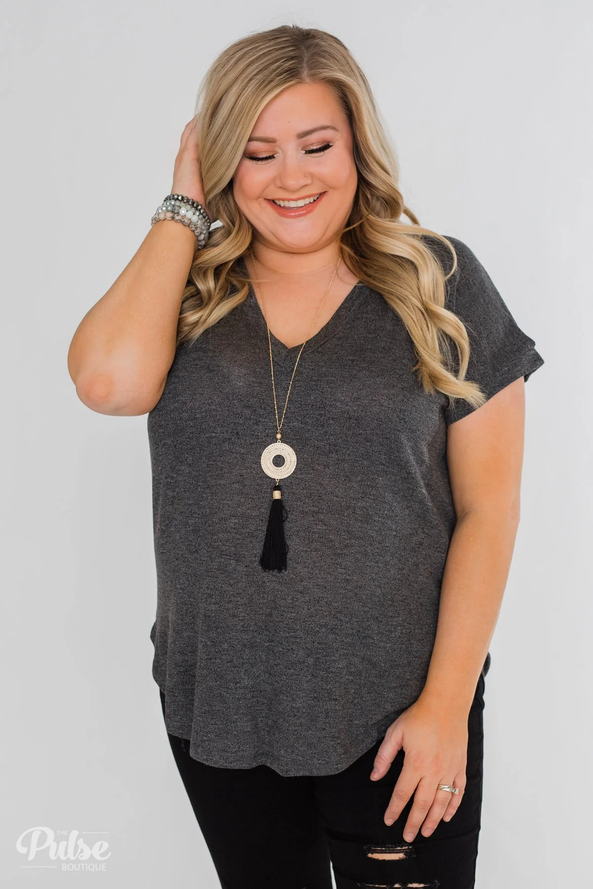 Crossing Into Casual Lace Back Top- Charcoal - Image 8