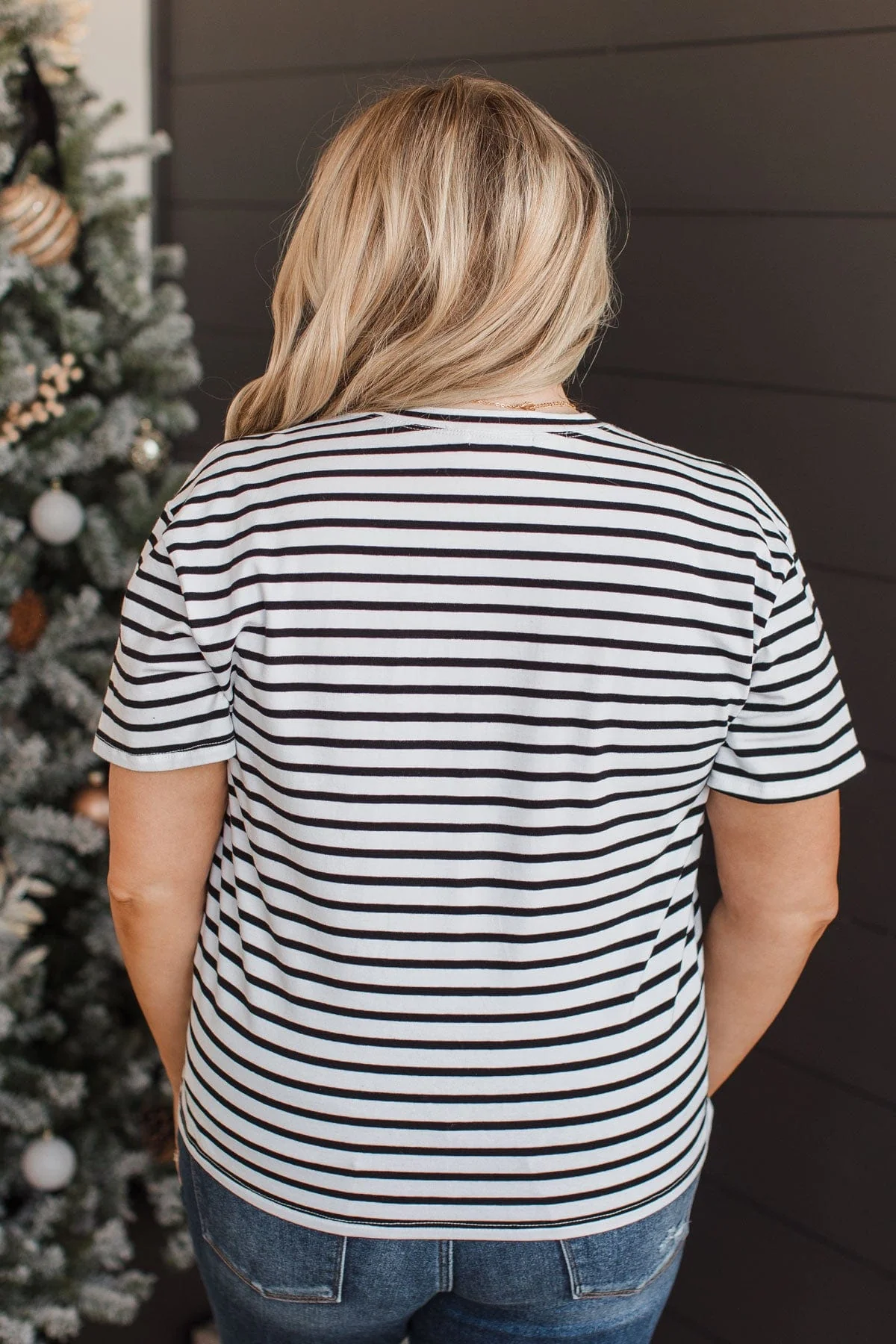Crossing Lines Striped Knit Top- Black & White - Image 8