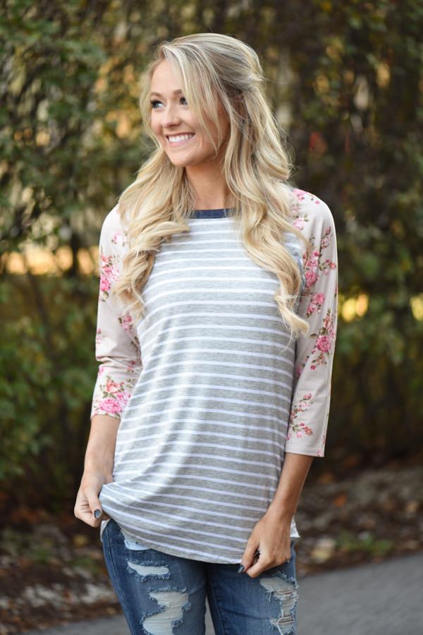 Crowd Pleaser Floral Top ~ Pink & Grey - Image 2