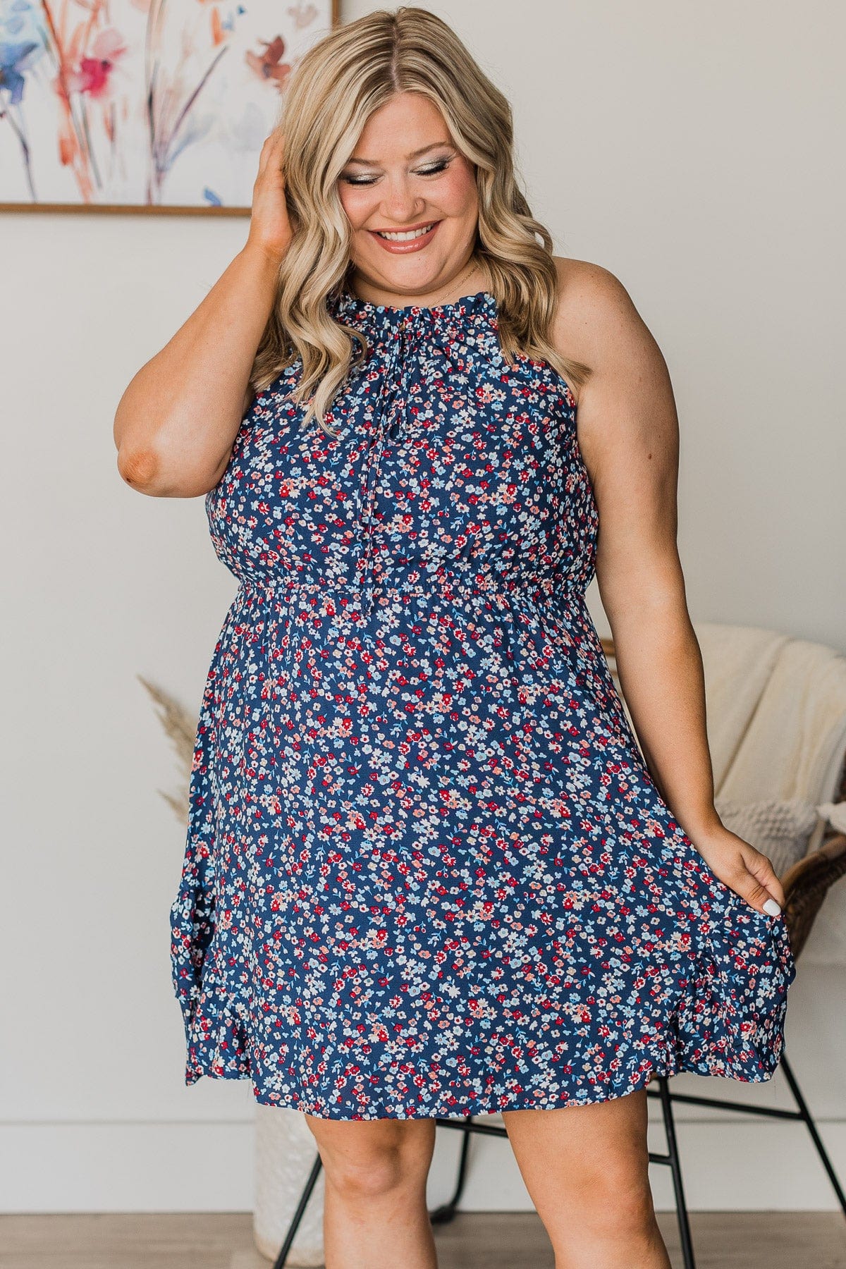 Cruise Through Town Floral Dress- Navy - Image 4