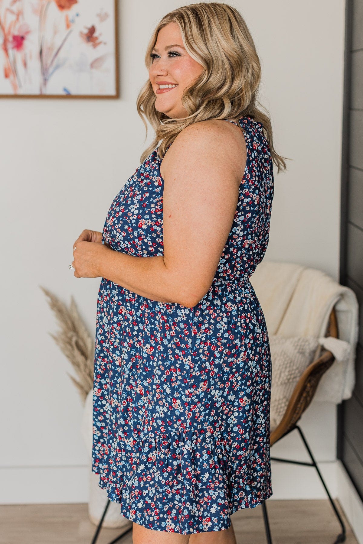 Cruise Through Town Floral Dress- Navy - Image 6