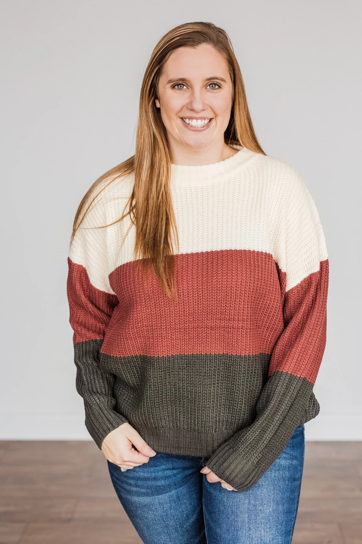Crunching Leaves Color Block Sweater- Cream, Brick & Black - Image 11