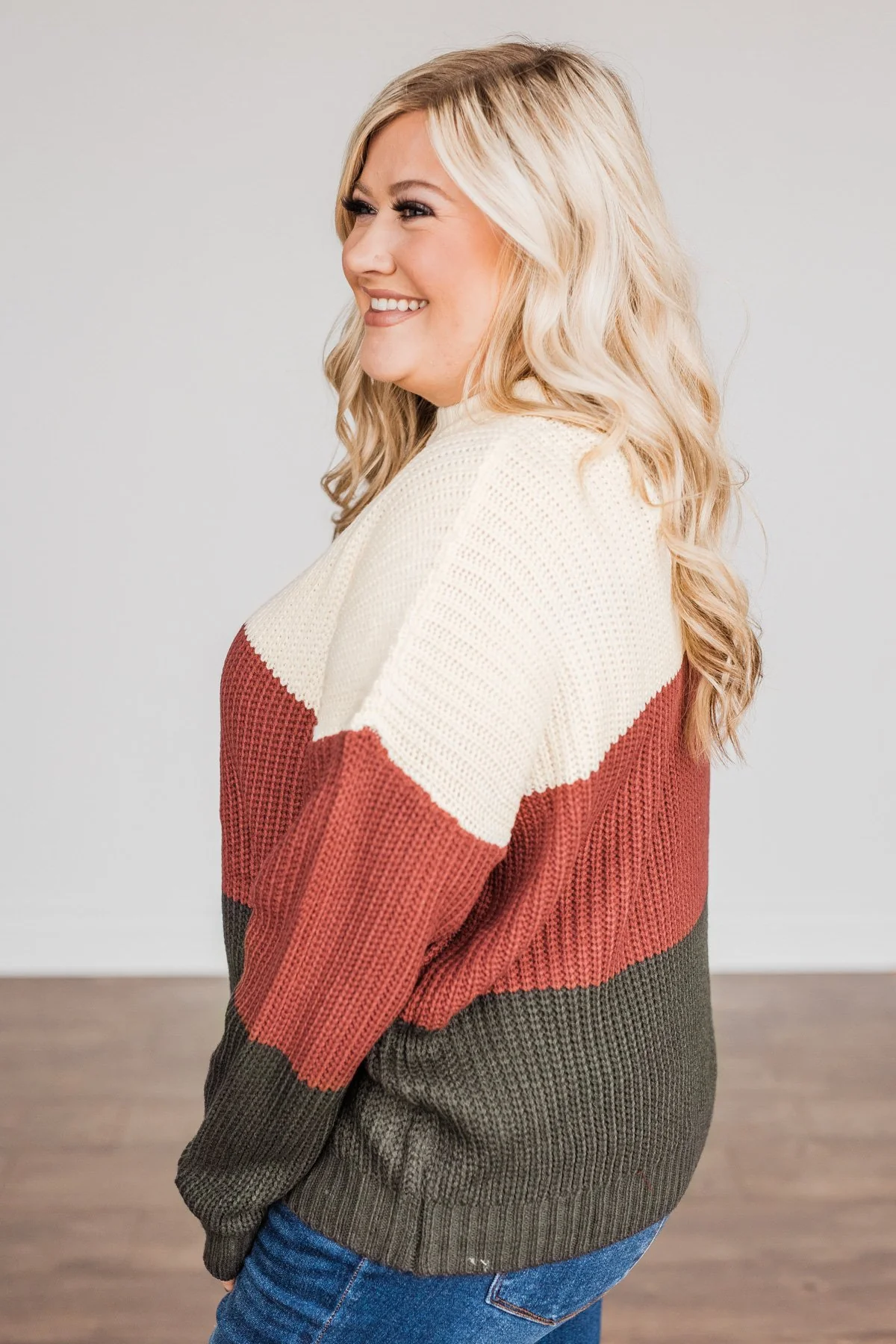 Crunching Leaves Color Block Sweater- Cream, Brick & Black - Image 9