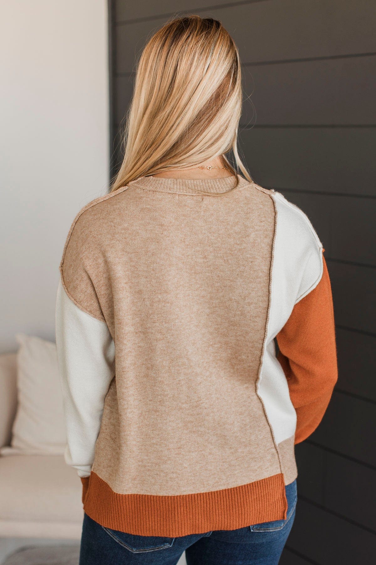 Crush Worthy Color Block Sweater- Sand & Rust - Image 7
