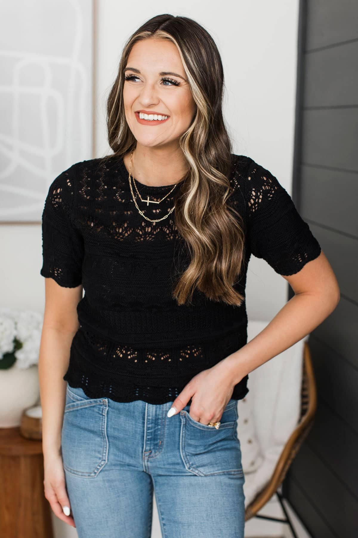 Crushing Hearts Knit Sweater Top- Black - Image 3