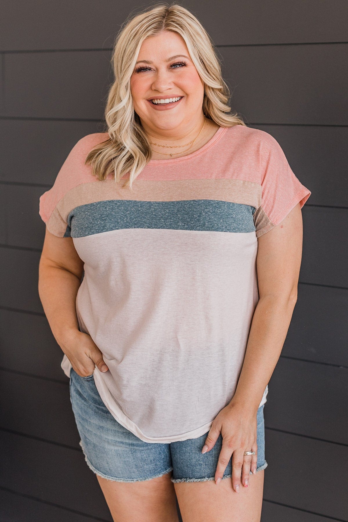 Crushing It Color Block Top- Pink & Ivory