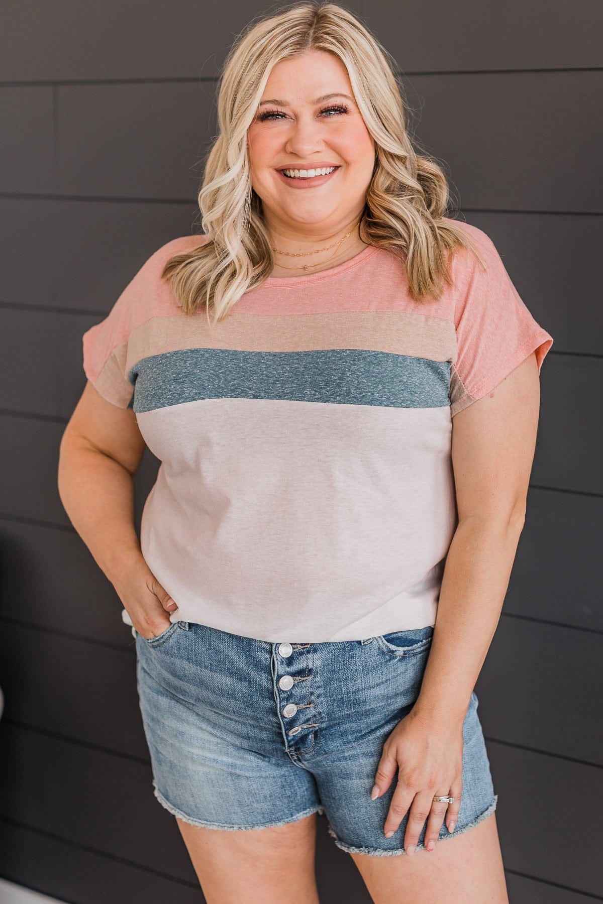 Crushing It Color Block Top- Pink & Ivory - Image 2