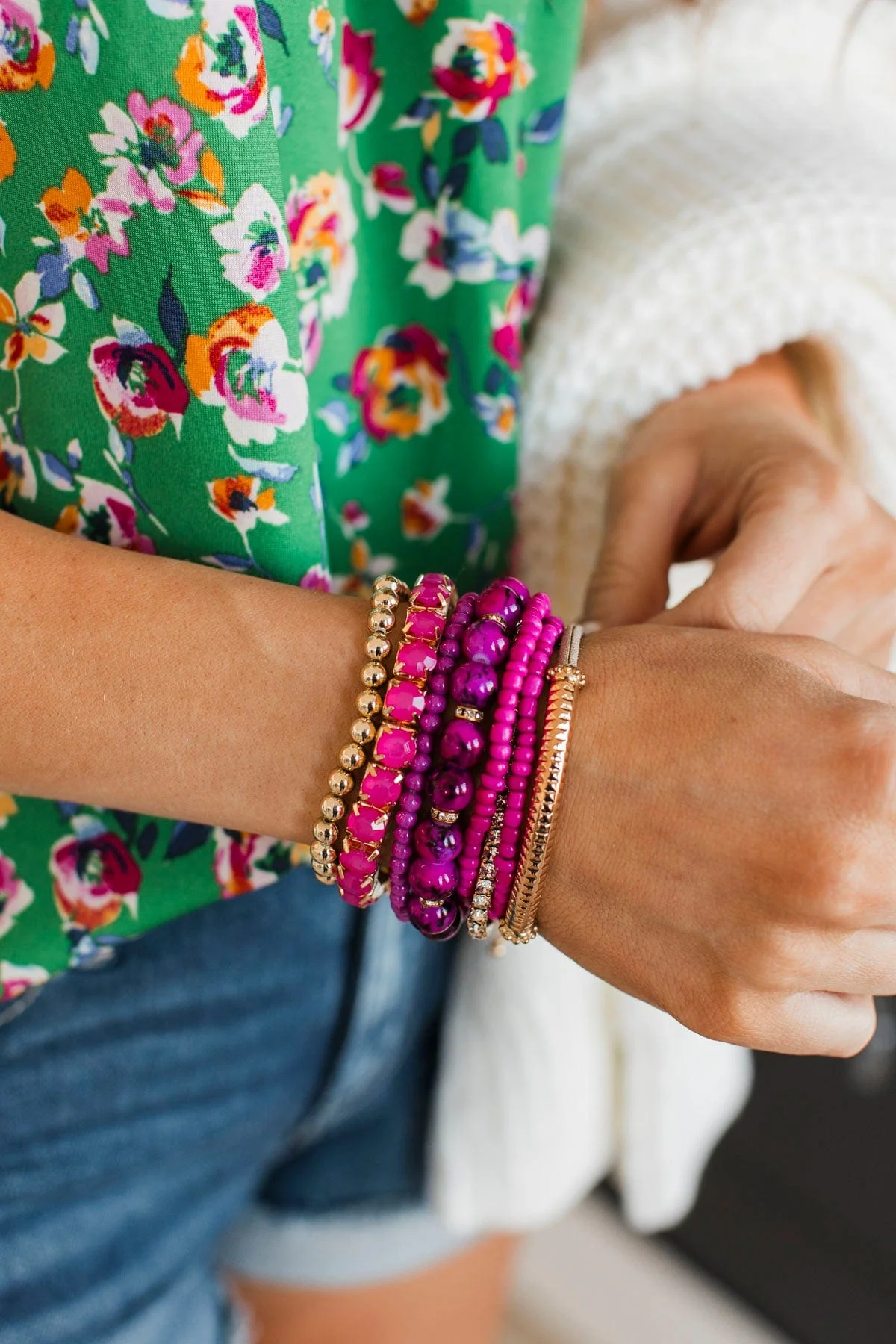 Crushing On You Stackable Bracelet Set- Fuchsia - Image 2