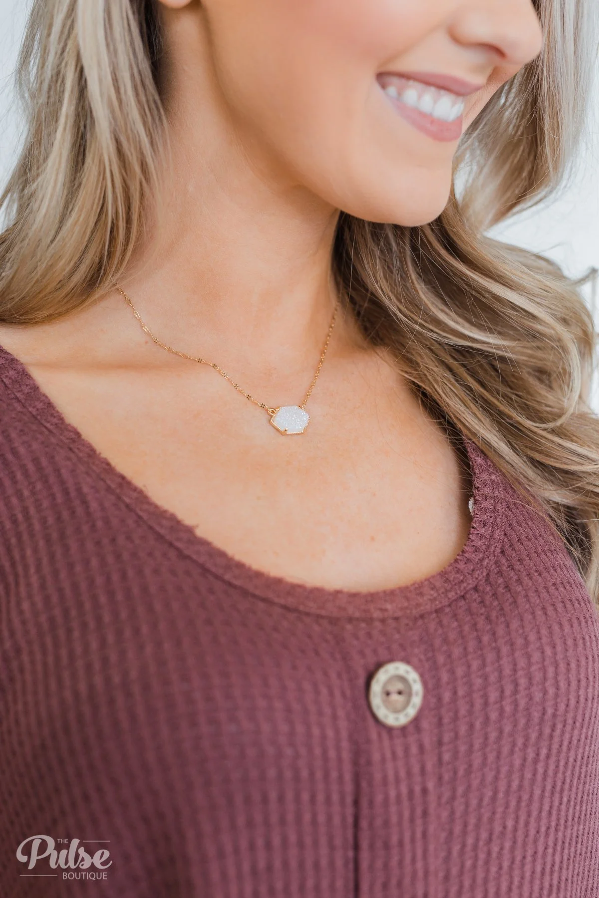 Crystal Pendant Gold Necklace- White - Image 2
