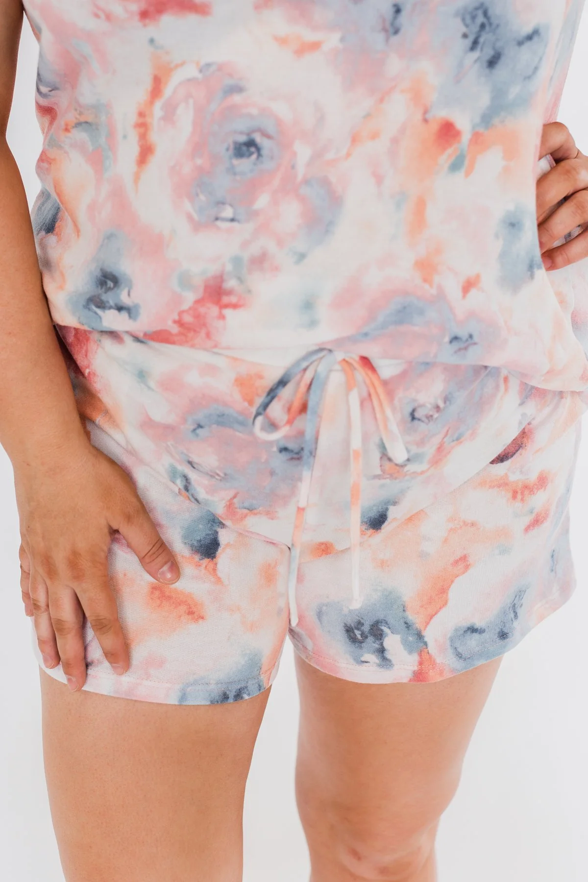 Cuddle Up Close Floral Watercolor Lounge Shorts- Pink, Peach, Blue - Image 2