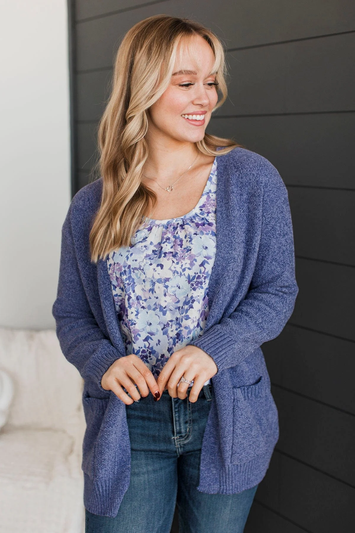 Cuddle Up To You Knit Cardigan- Dark Periwinkle - Image 2