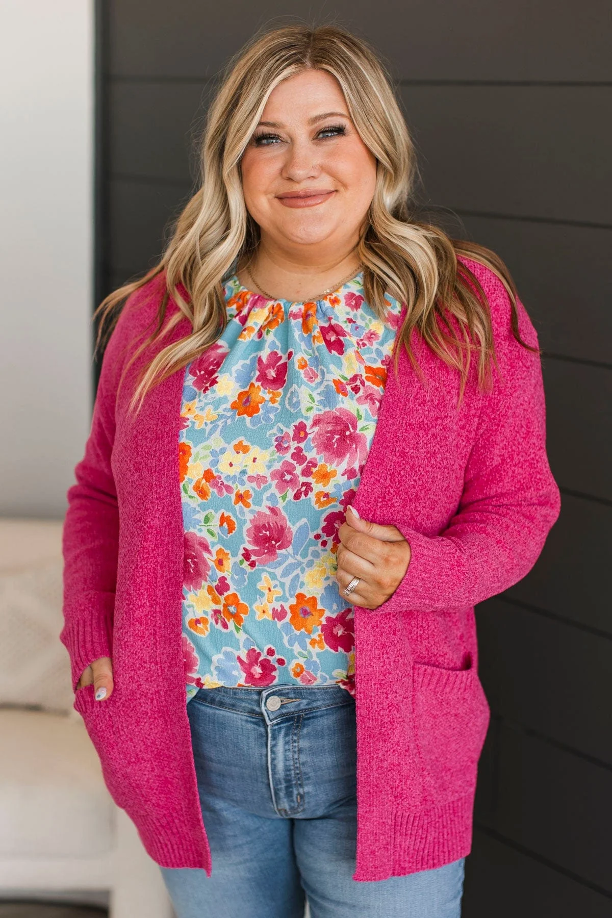 Cuddle Up To You Knit Cardigan- Hot Pink - Image 4