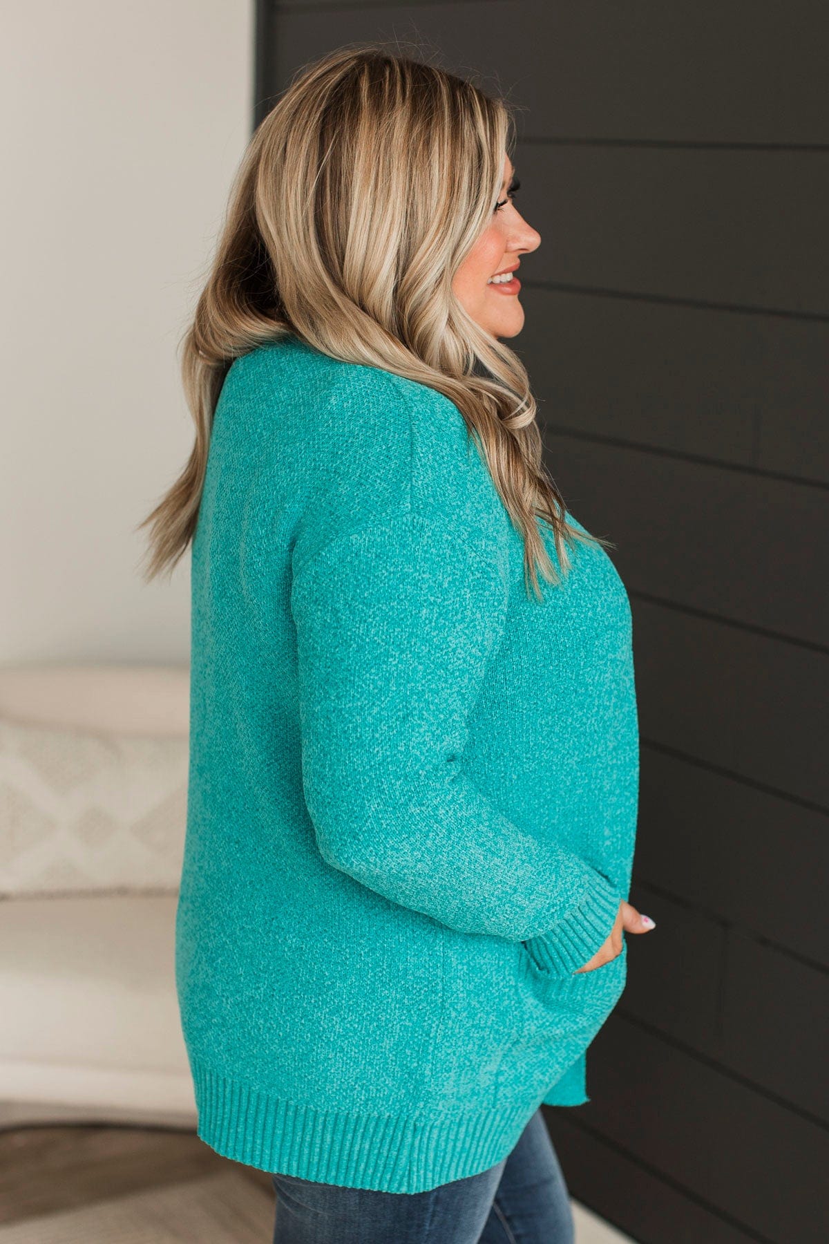 Cuddle Up To You Knit Cardigan- Turquoise - Image 3
