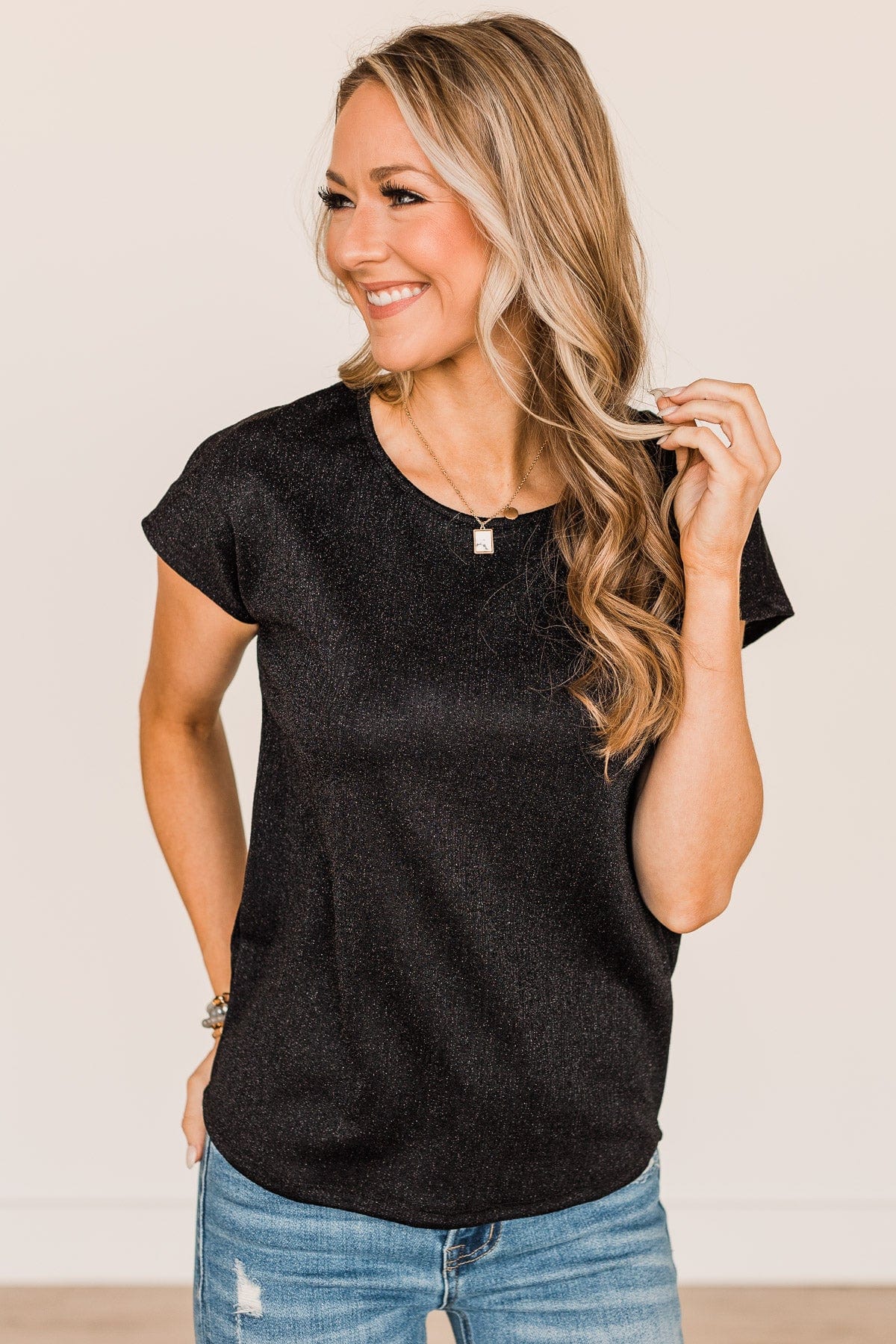 Cue The Confetti Shimmer Top- Black - Image 10