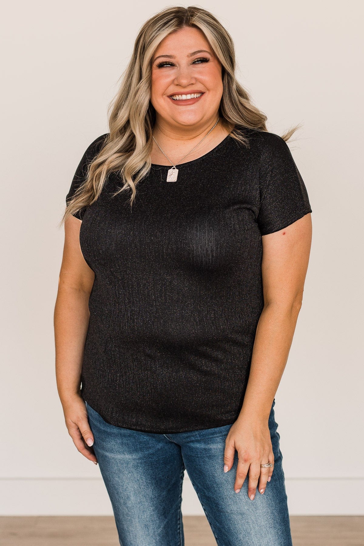 Cue The Confetti Shimmer Top- Black - Image 2