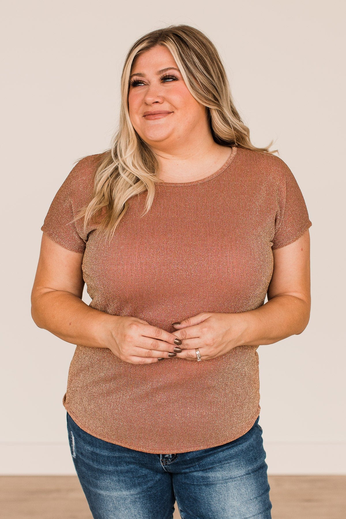 Cue The Confetti Shimmer Top- Mauve & Gold - Image 4
