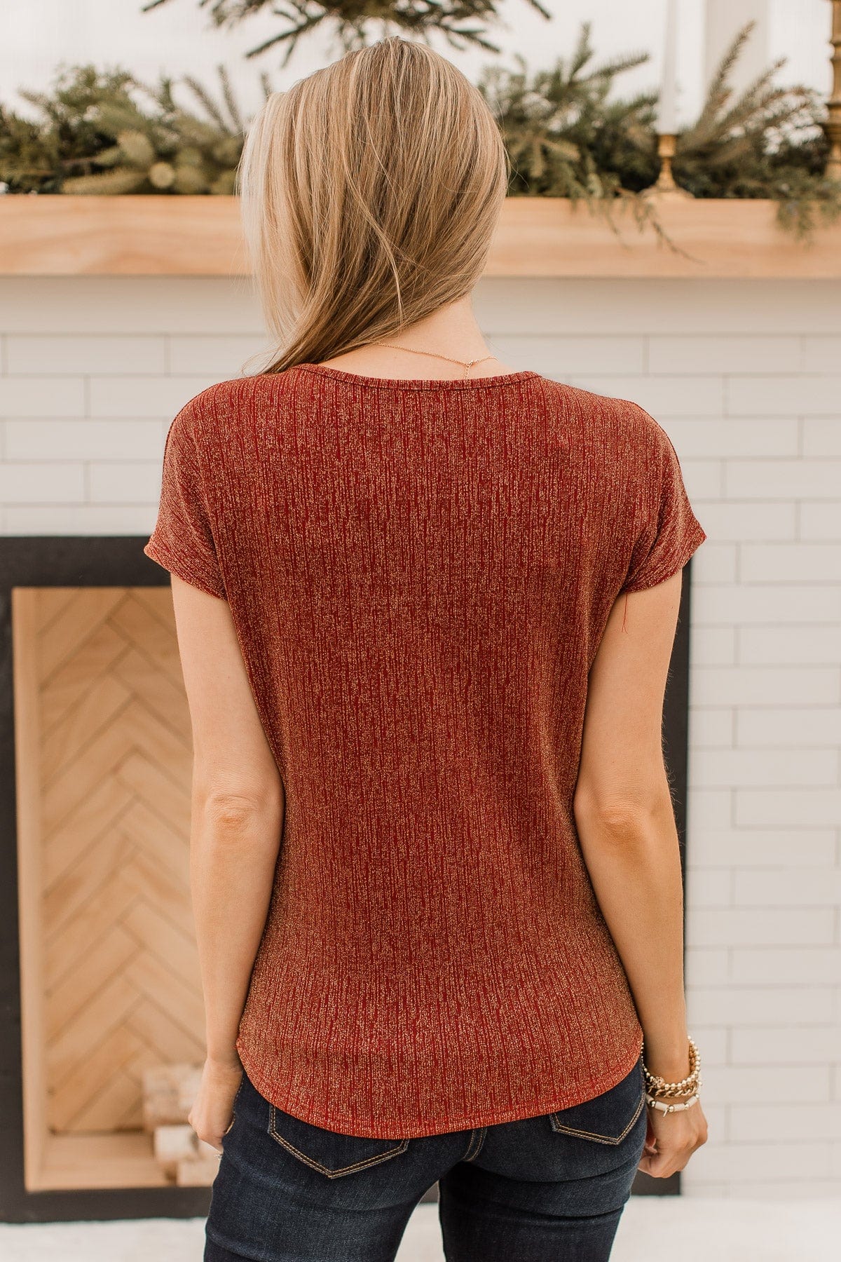 Cue The Confetti Shimmer Top- Red & Gold - Image 9