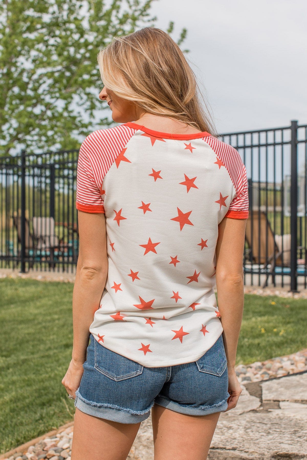 Cue The Sparklers Short Sleeve Top- Red & White - Image 7