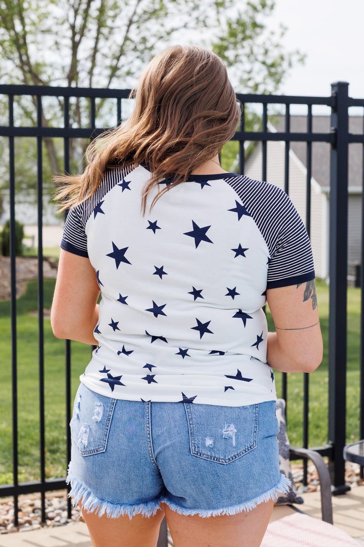 Cue The Sparklers Short Sleeve Top- Navy & White - Image 9