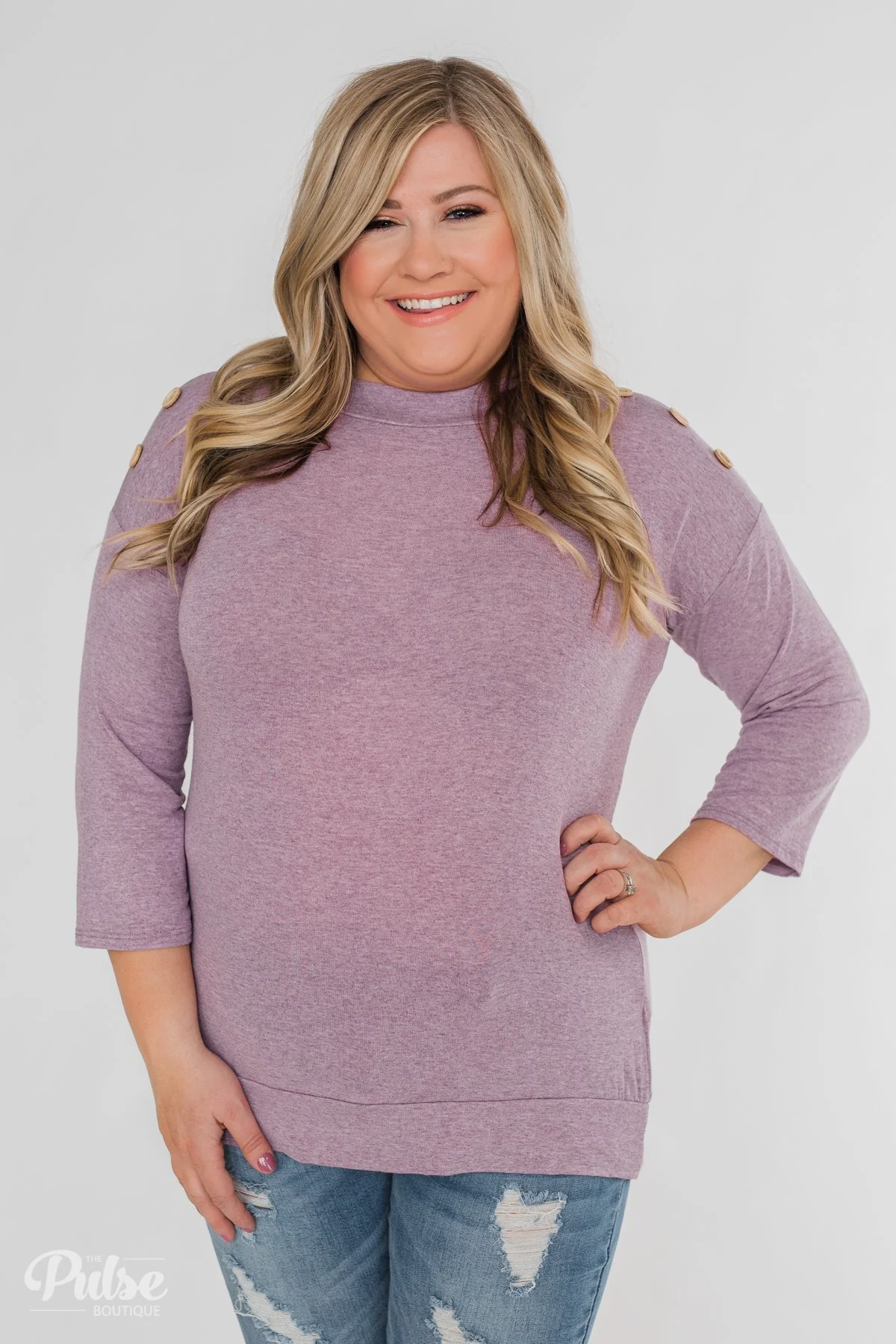 Cute As A Button 3/4 Sleeve Top- Lavender - Image 8