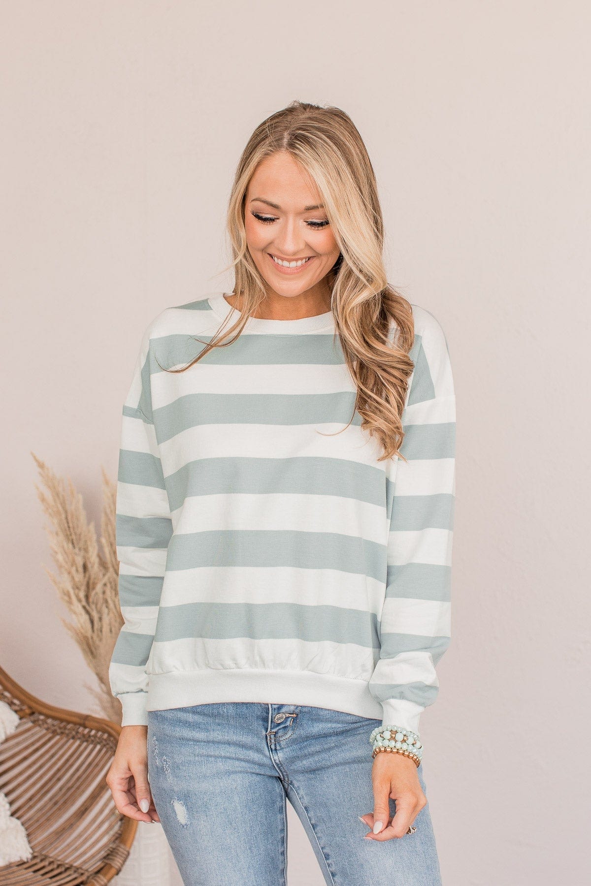 Cute As A Peach Striped Top- Dusty Blue - Image 4