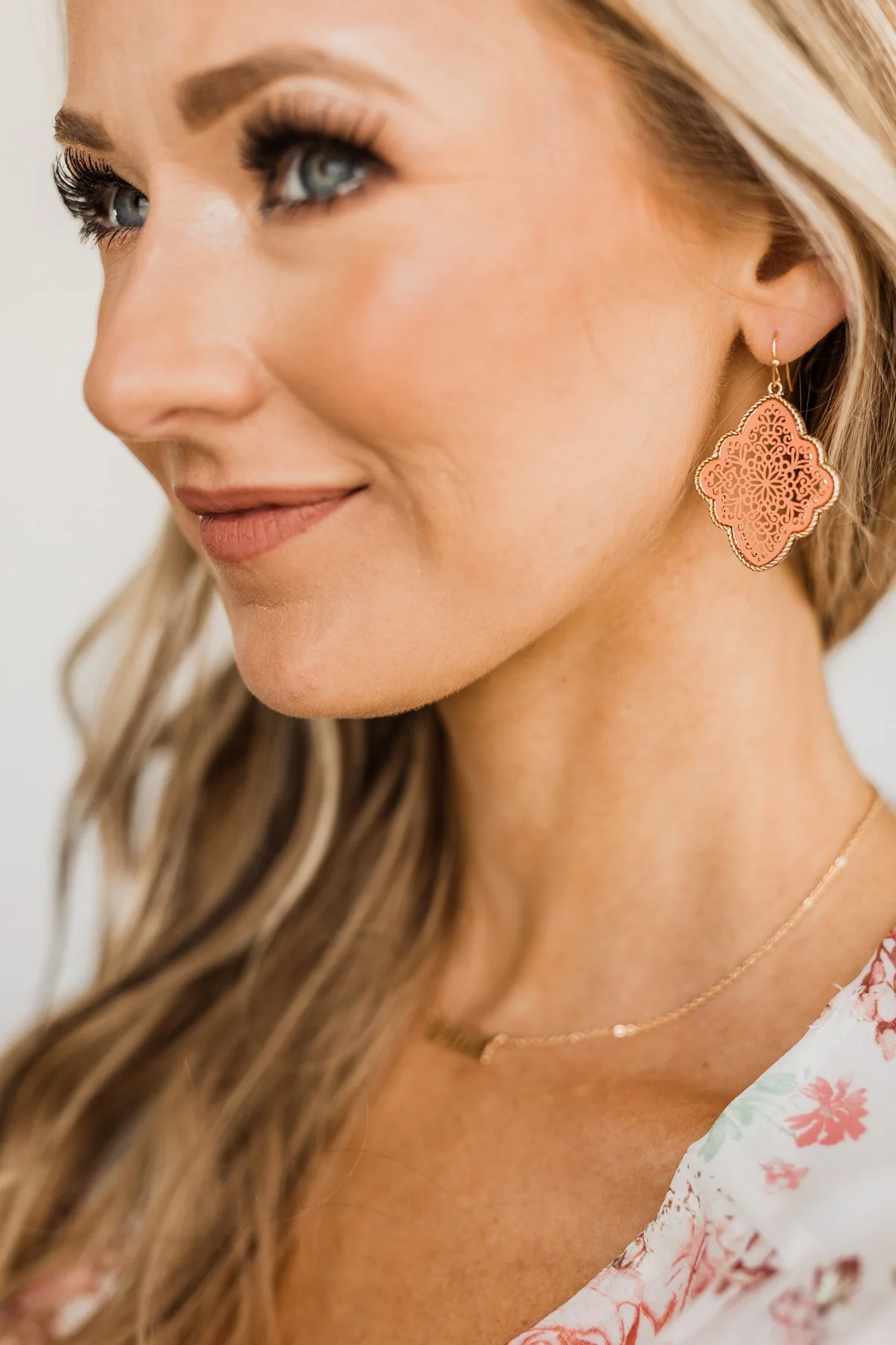 Cute & Compelling Gold Dangle Earrings- Peach - Image 2