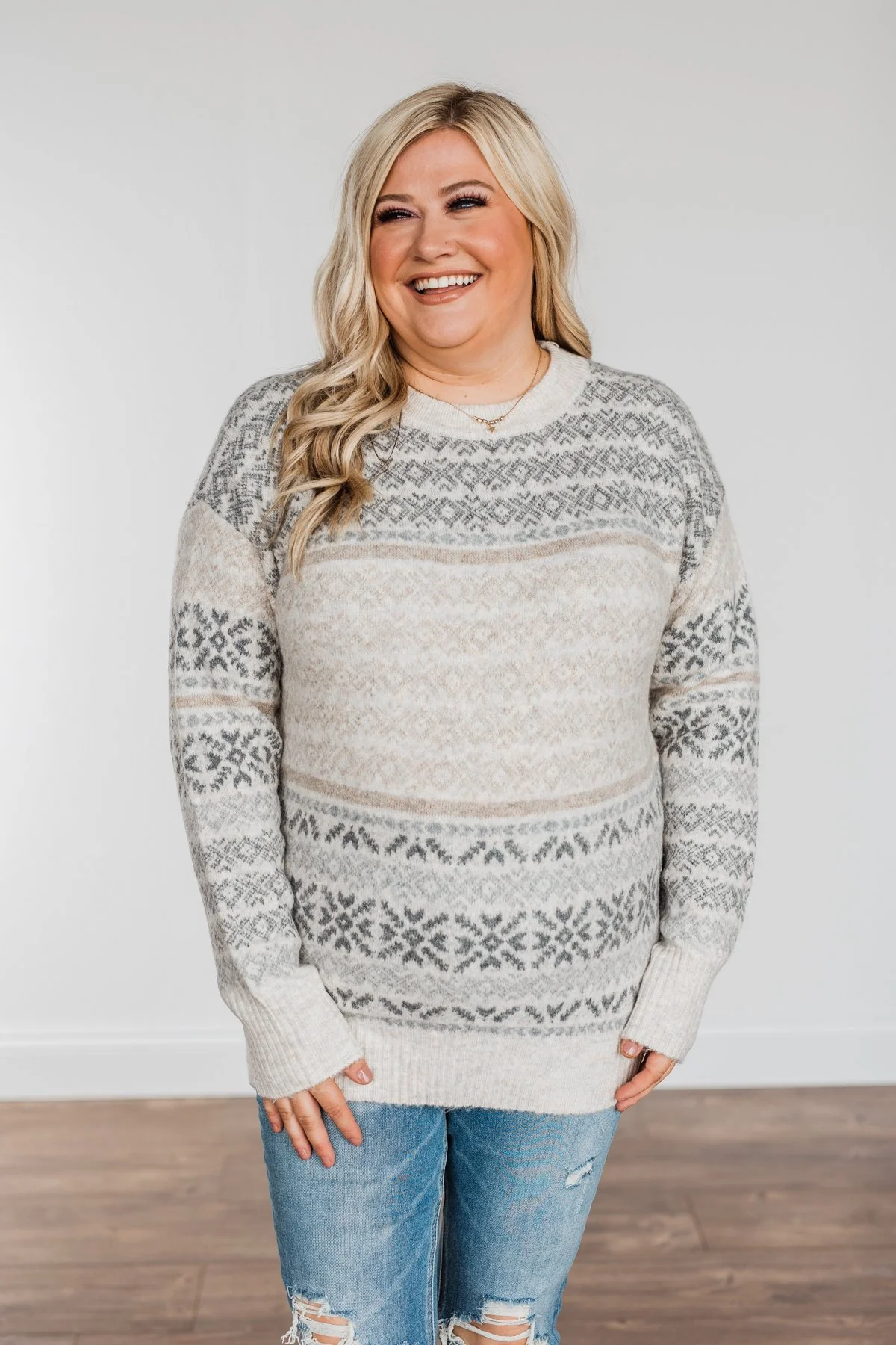 Cute & Cozy Knit Sweater- Charcoal & Oatmeal - Image 4