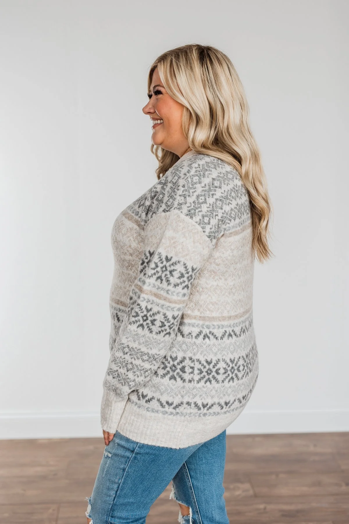 Cute & Cozy Knit Sweater- Charcoal & Oatmeal - Image 7