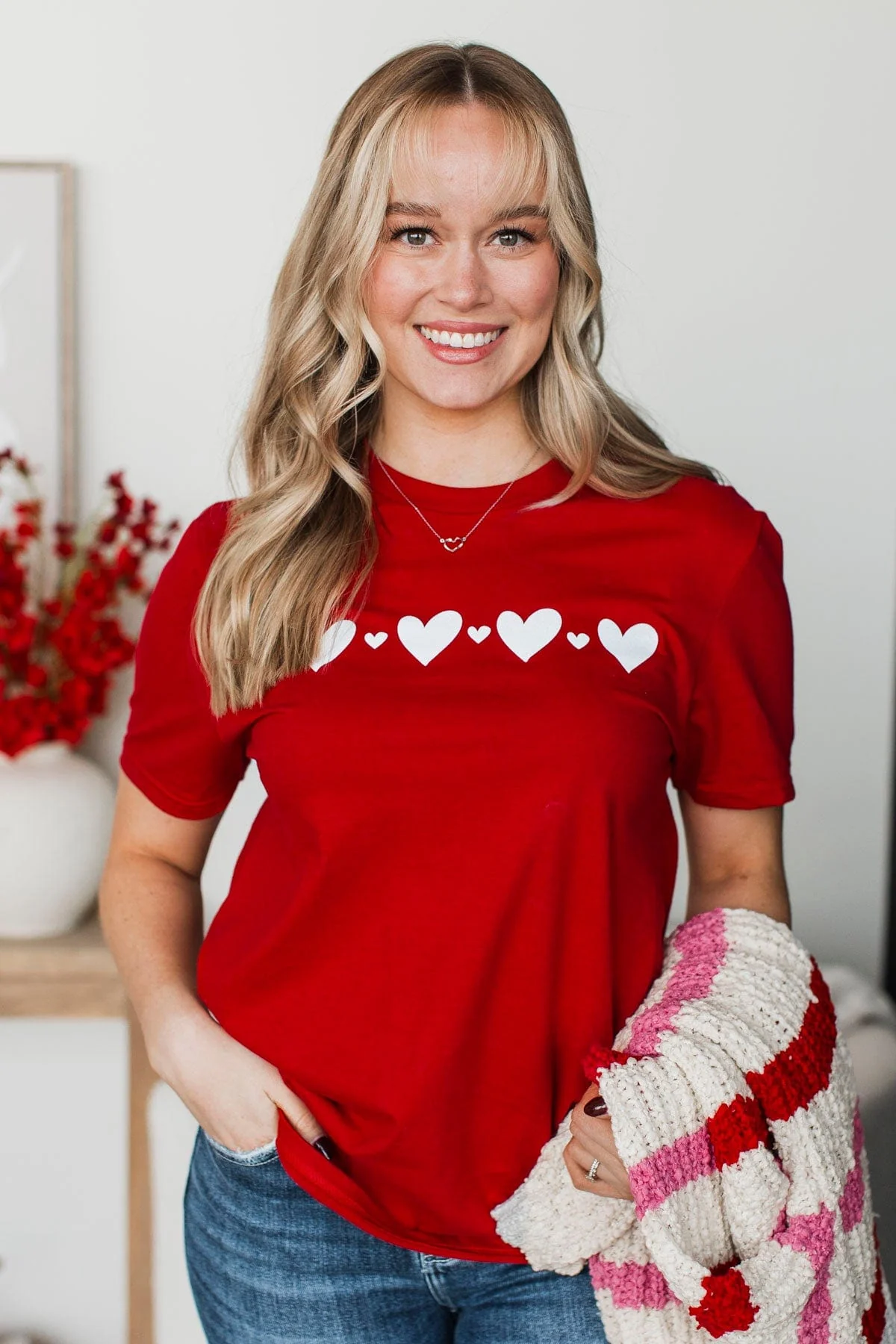 Cute Doodle Heart Graphic Tee- Red