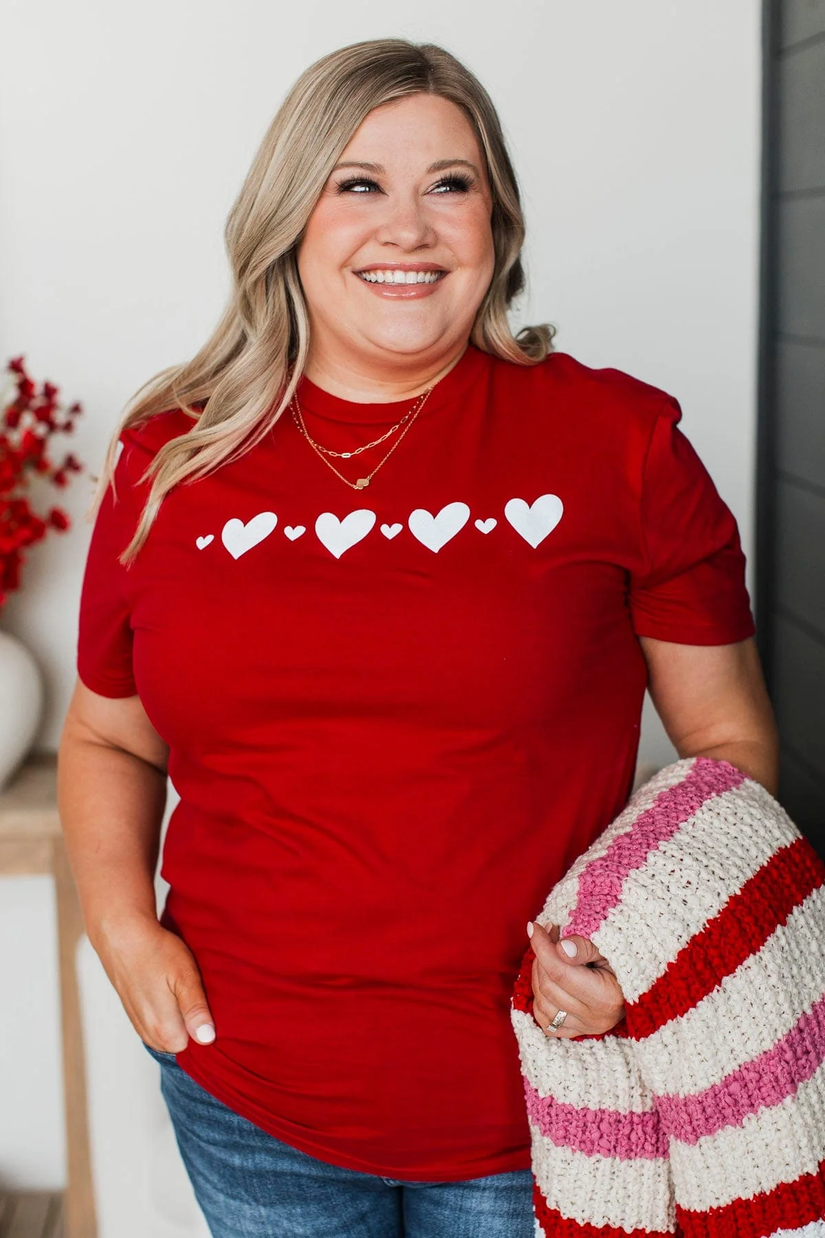 Cute Doodle Heart Graphic Tee- Red - Image 2