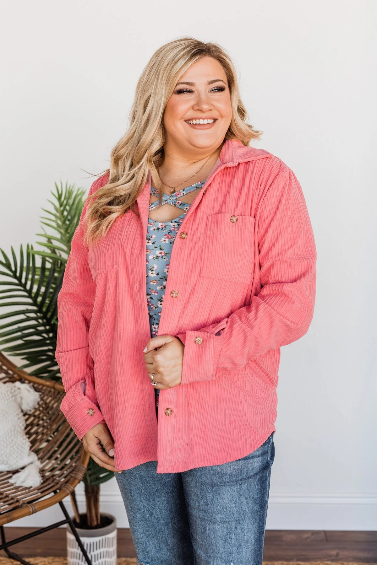 Cute Little Thing Corduroy Button Jacket- Pink - Image 3