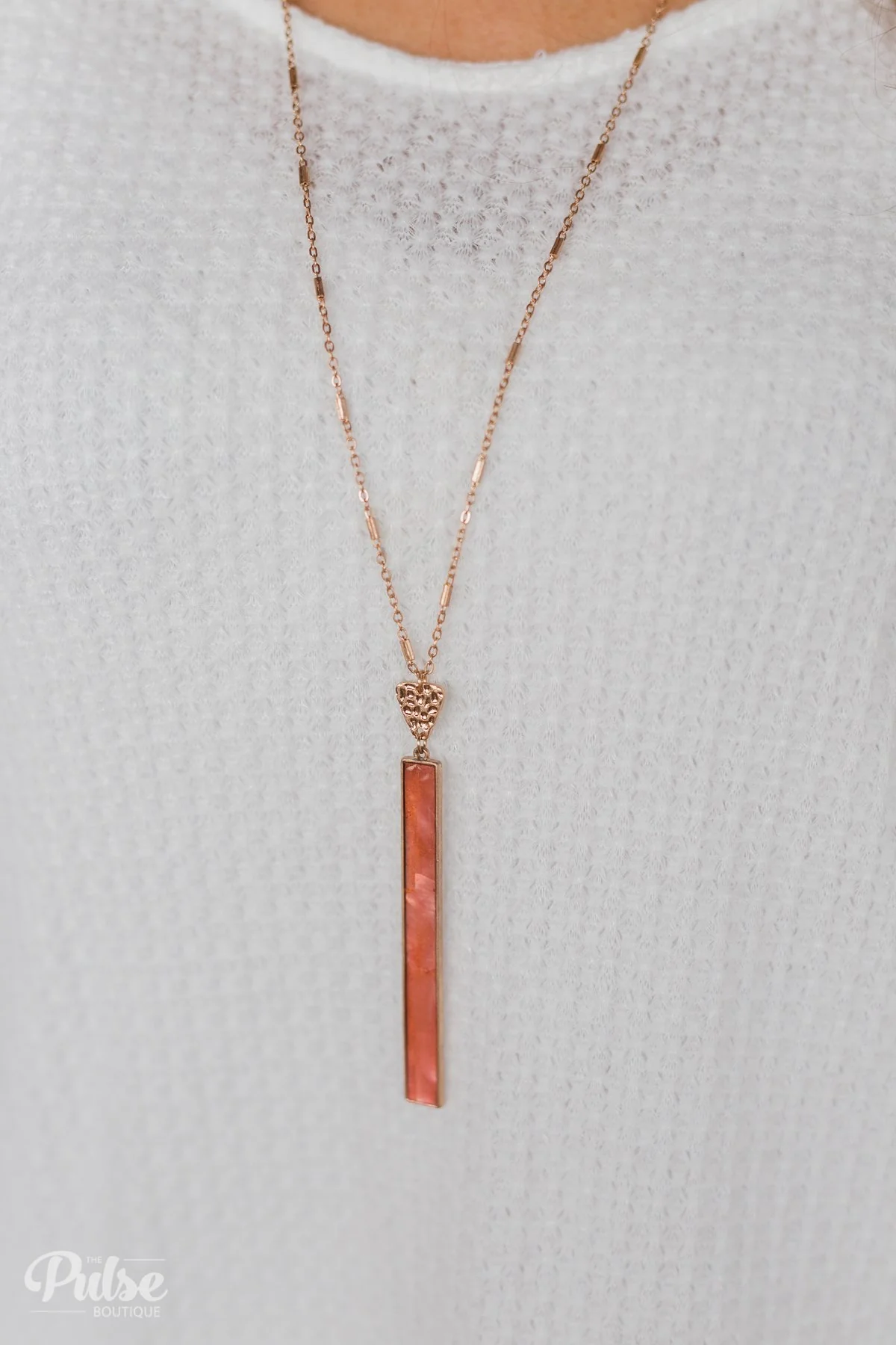 Cute & Simple Long Rectangle Necklace- Peach - Image 3