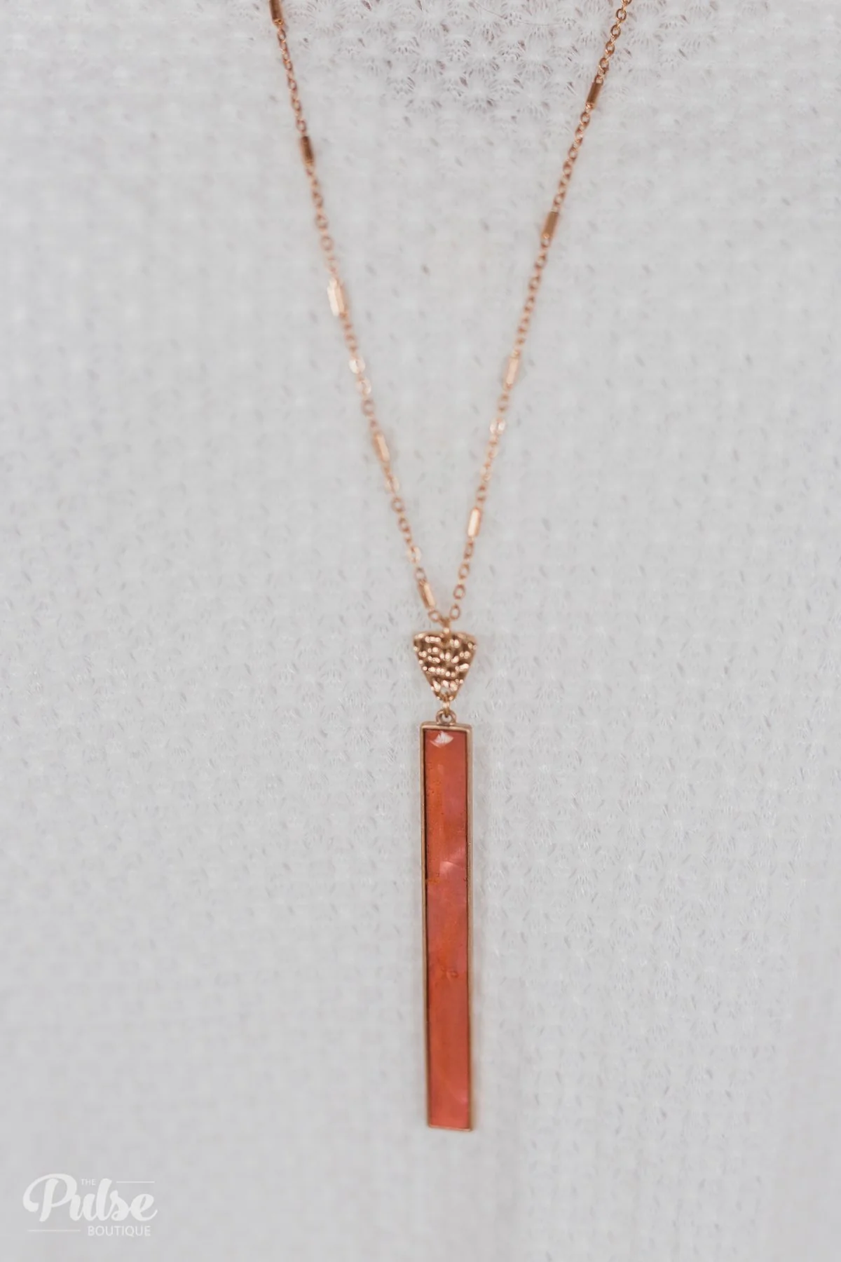 Cute & Simple Long Rectangle Necklace- Peach - Image 4