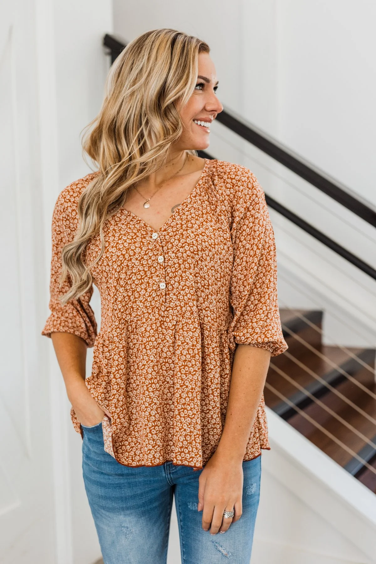 Daffodil Daydreams Floral Top- Rust - Image 8