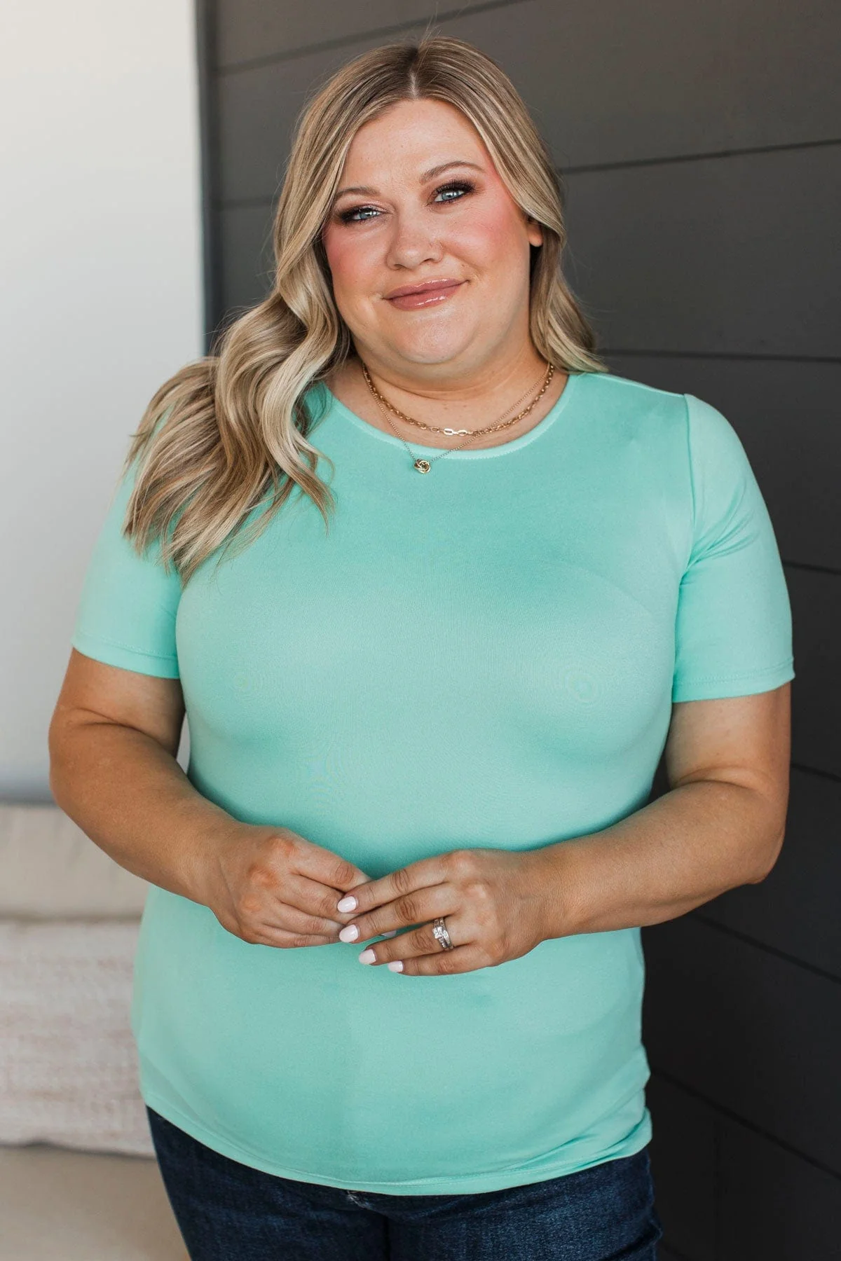 Daily Comforts Short Sleeve Top- Mint Blue - Image 2