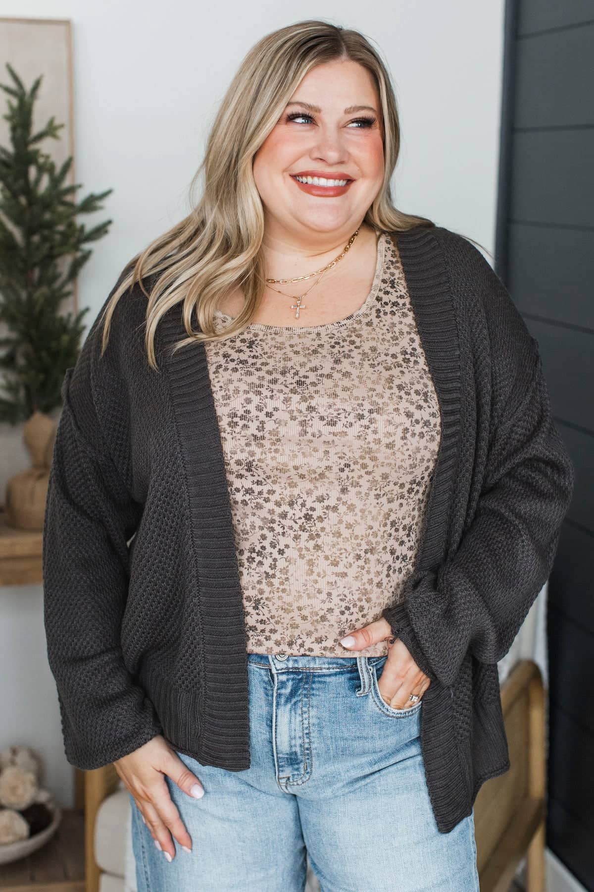Daily Hugs Knit Drape Cardigan- Dark Charcoal - Image 2